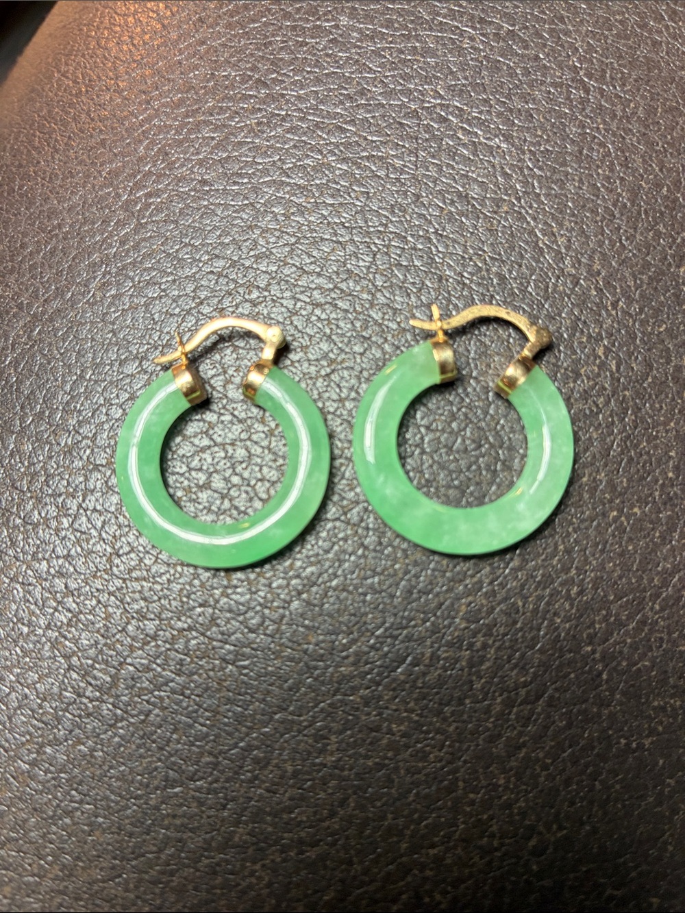 Green Jade Hoop Earrings with 14k Gold Accents